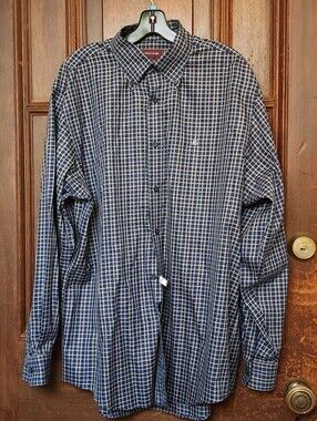 Nordstrom Blue/White Gingham Plaid Men's Long Sleeve Button Down Shirt-Large